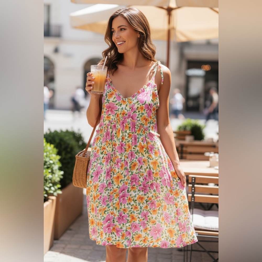 Patrons of Peace Floral Boho Tie Strap Babydoll Sundress XS